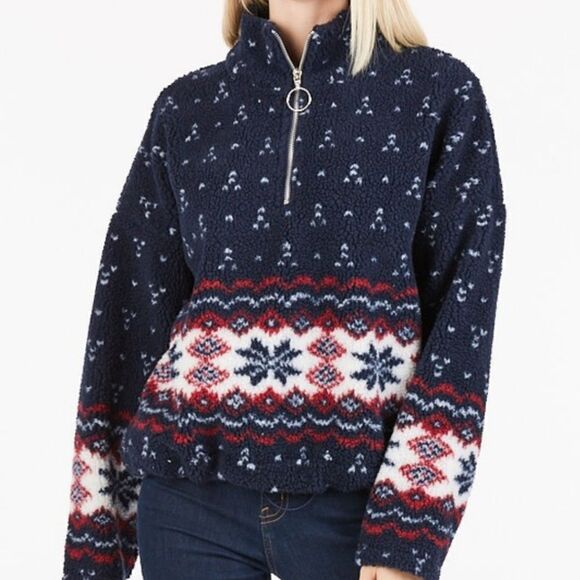 Nordic Fair-isle Sherpa Quarter Zip Cozy Pullover - Picture 6 of 9